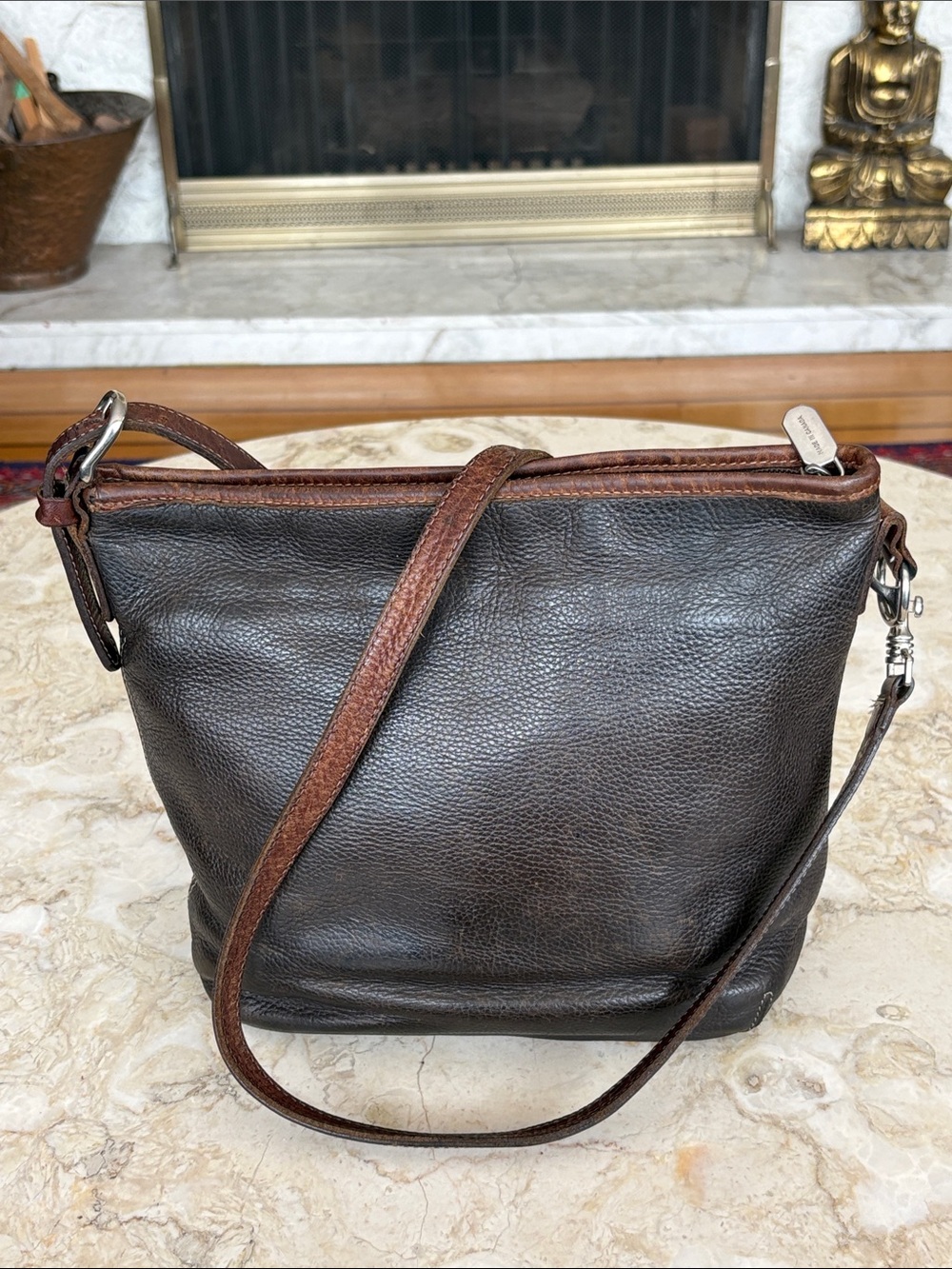 Vintage Roots Canada Genuine Leather Brown Bucket Crossbody Bag